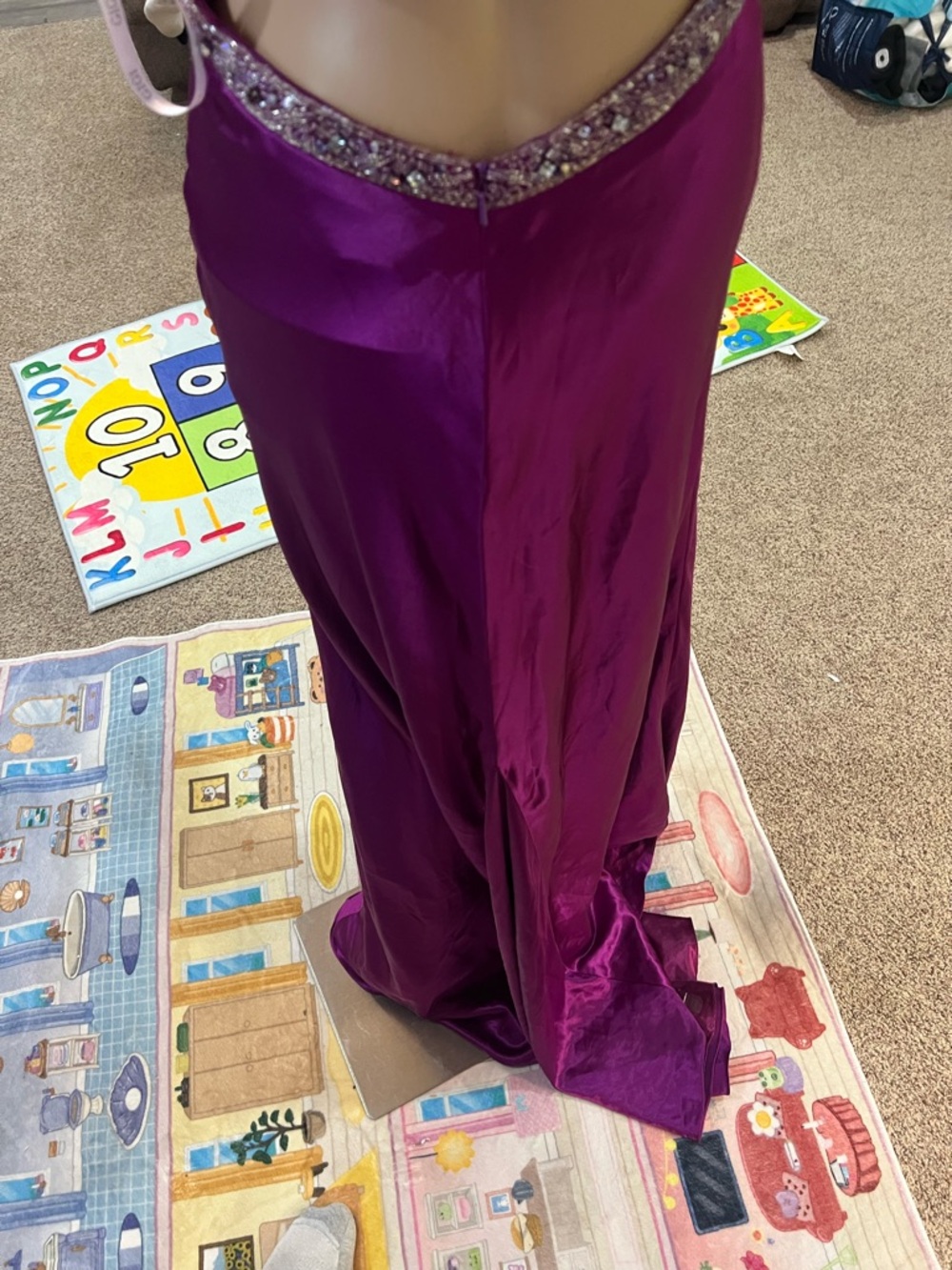Vintage GiGi Purple Beaded Plunge Prom Dress - Picture 4 of 6